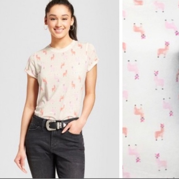 NWOT ZOE + LIV Pink Llama Print T-Shirt Sz. S - Picture 2 of 3